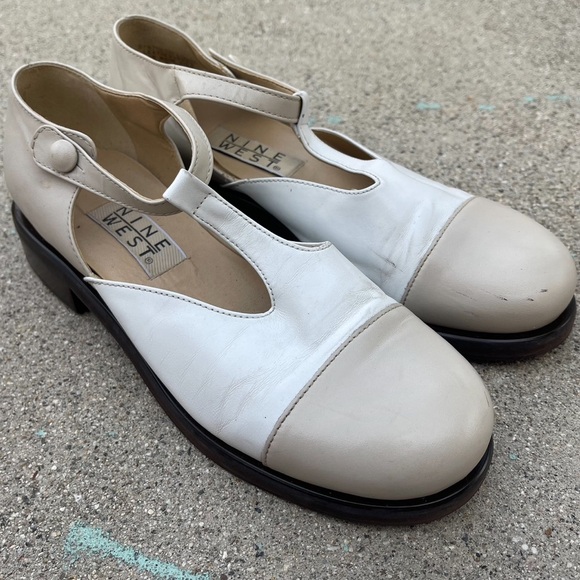 Nine West Vintage Cap Toe Block Heel Cream tan heels casual 7M preloved - Picture 8 of 8